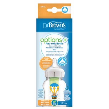Dr.Brown's WB11600 Biberon cu Gat Larg PP- 330 ml cu Tetina 3-6 luni Options +
