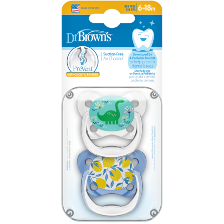 Dr Brown PV22402 Suzeta Silicon PreVent 6-18 luni Design Fluture Baieti( 2 pack)