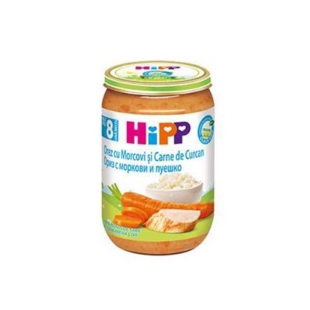 Hipp Piure Orez cu Orez cu Morcov si carne de Curcan 220g