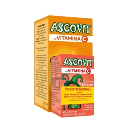 Ascovit Portocale 100 mg x 60 cpr + Ascovit capsuni 100 mg x 20 gratis